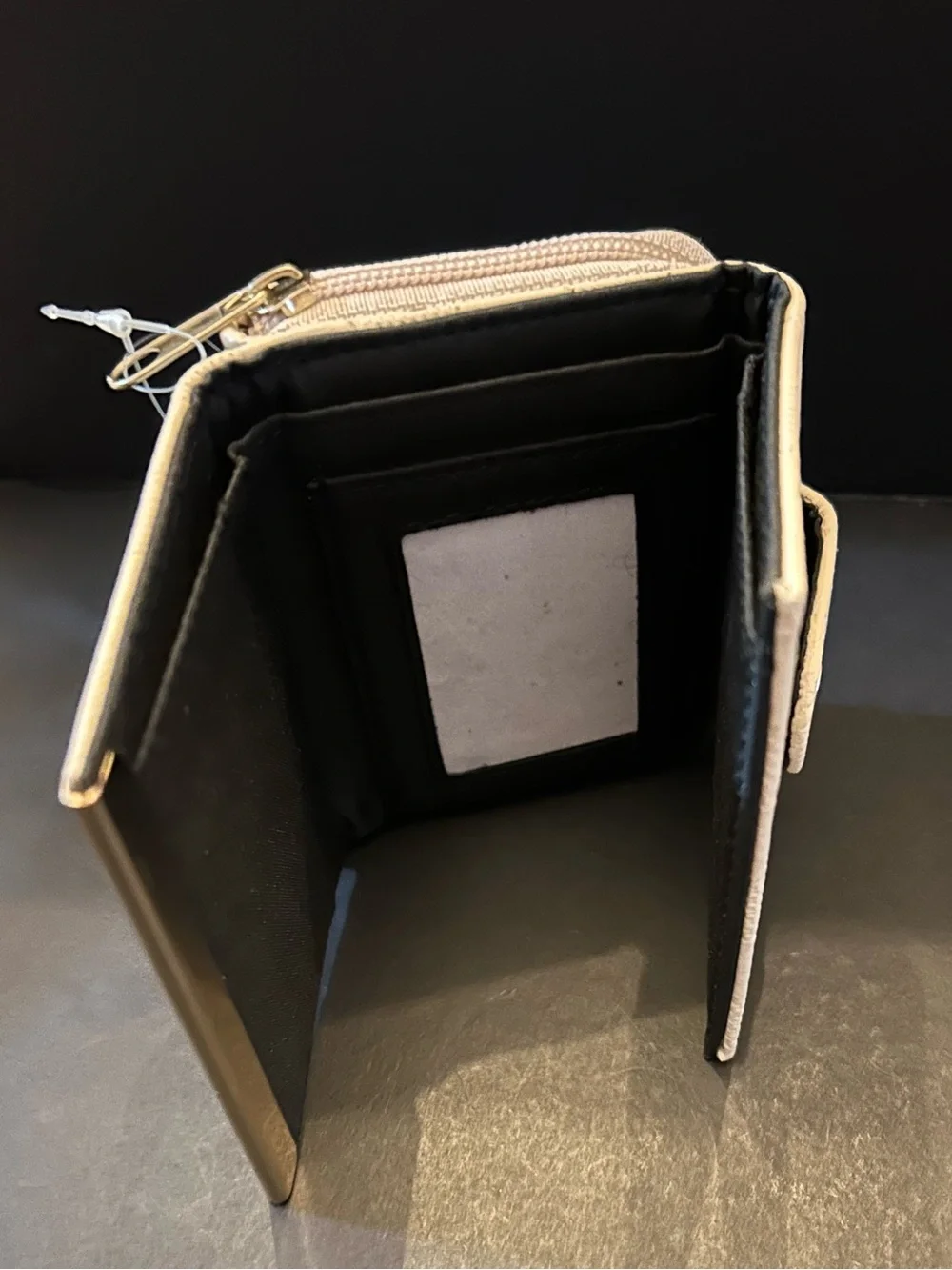 Jane & Berry Beige Quilted Check Compact Wallet with Gold Accent
